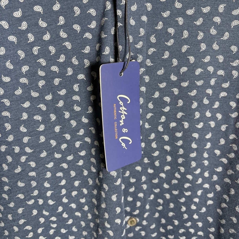 Cotton & Co Mens Small Paisley Button Front Shirt NWT Blue Casual Summer - Picture 3 of 7